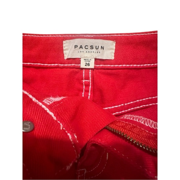 PacSun Vibrant Red Denim Cutoff Mini Skirt | Y2K Core, sz 26 - Picture 4 of 6